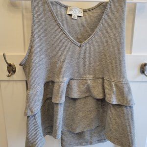 Women's Jun & Ivy V Neck Ribbed Tiered Babydoll Top - Gray - Large